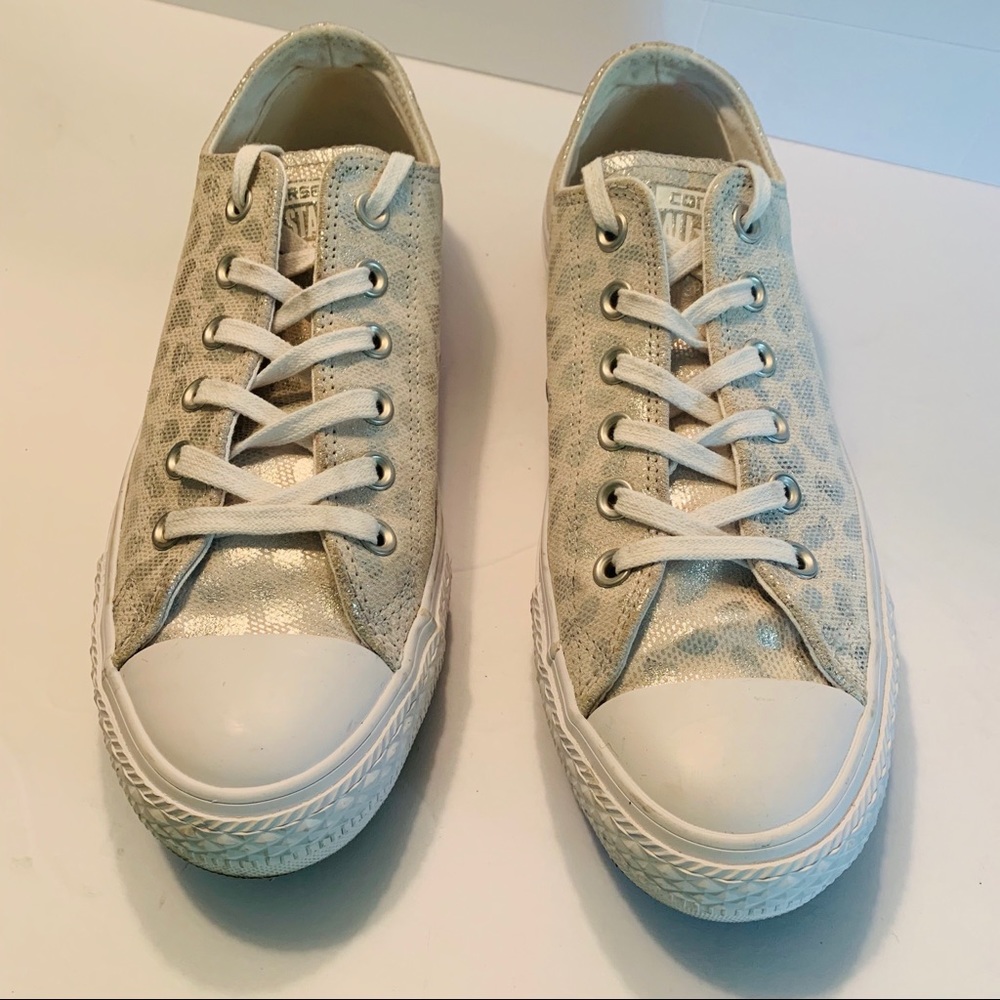 Converse Silver Metallic Leopard Print Tennis Shoe - Picture 13 of 15